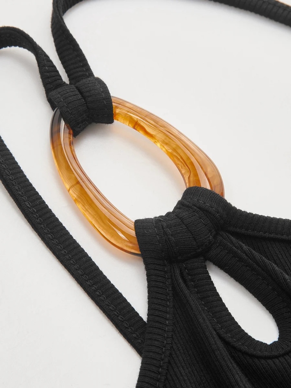 Commense Ring Detail One Shoulder Ribbed Top - Picture 4 of 14